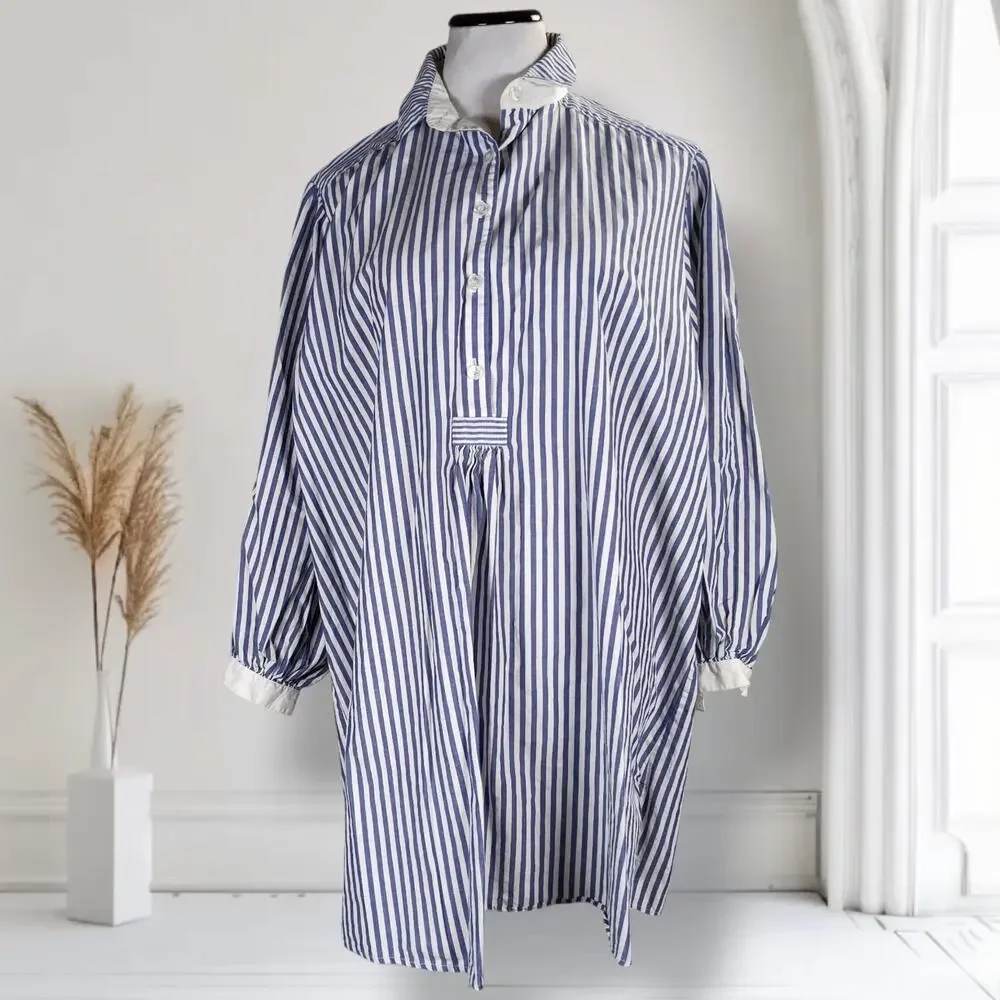 Vintage Victoria's Secret Blue Striped Cotton Sleep Shirt Nightgown Oversized S